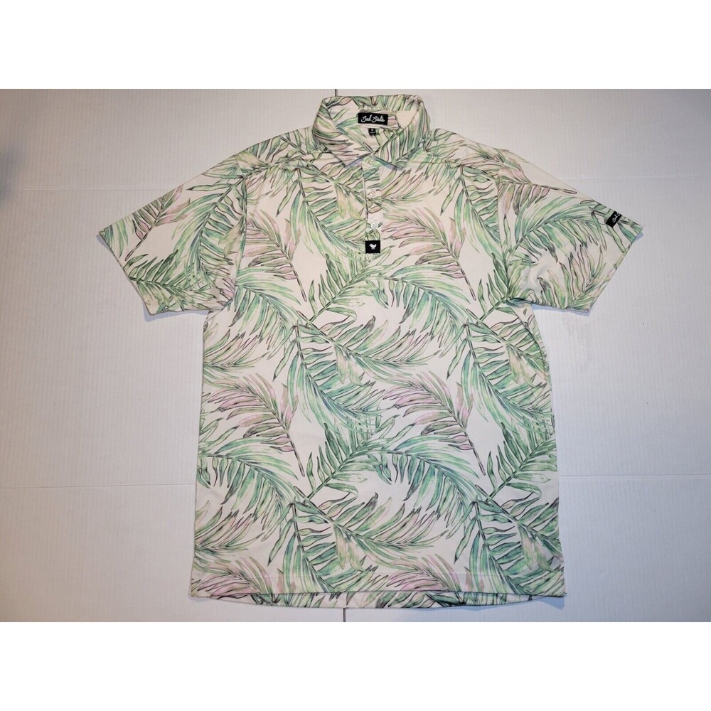 Bad Birdie‎ Polo Shirt Green Floral Short Sleeve Golf Performance Polo Mens M